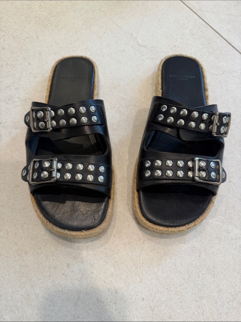 Saint Laurent Black Studded Double-Buckle Slide Sandals